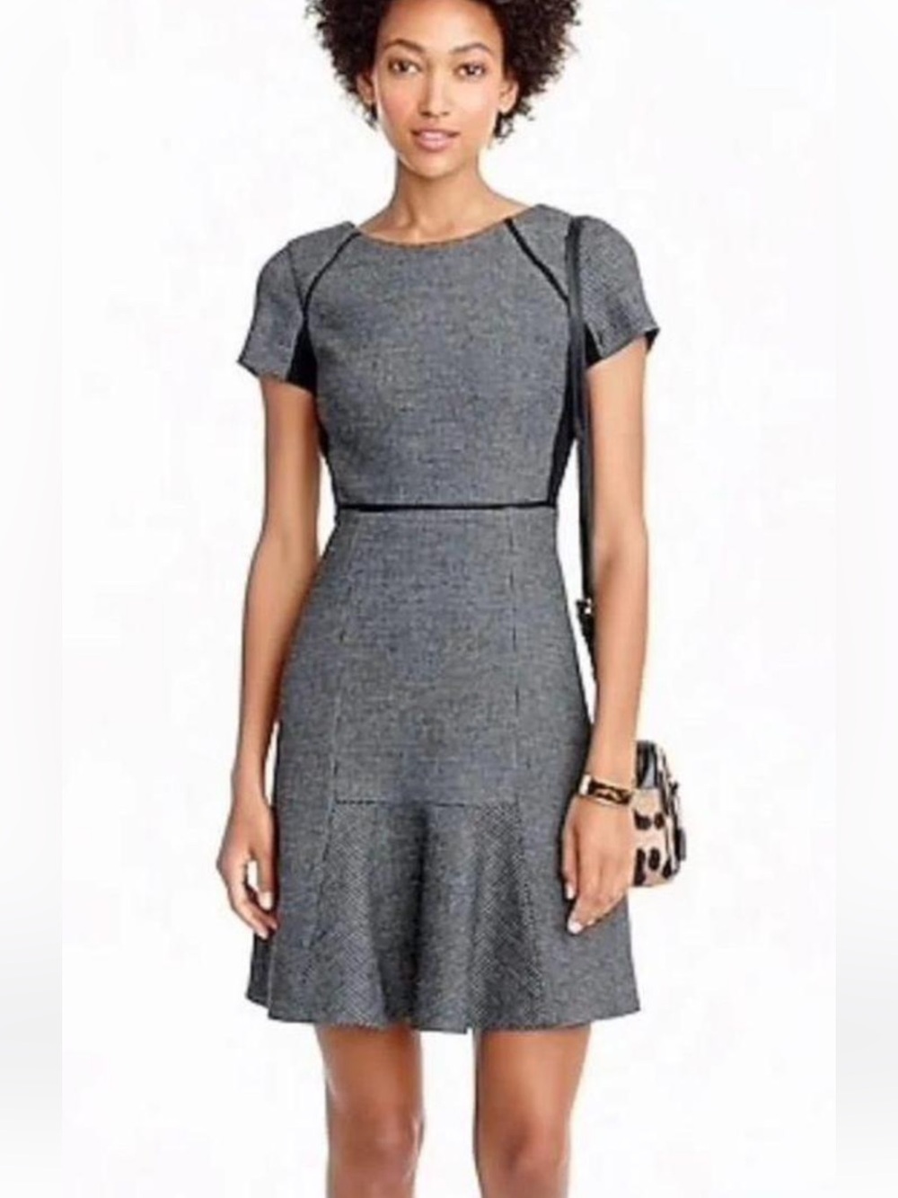 J. Crew Black and Gray Houndstooth Fit-and-Flare Mini Dress